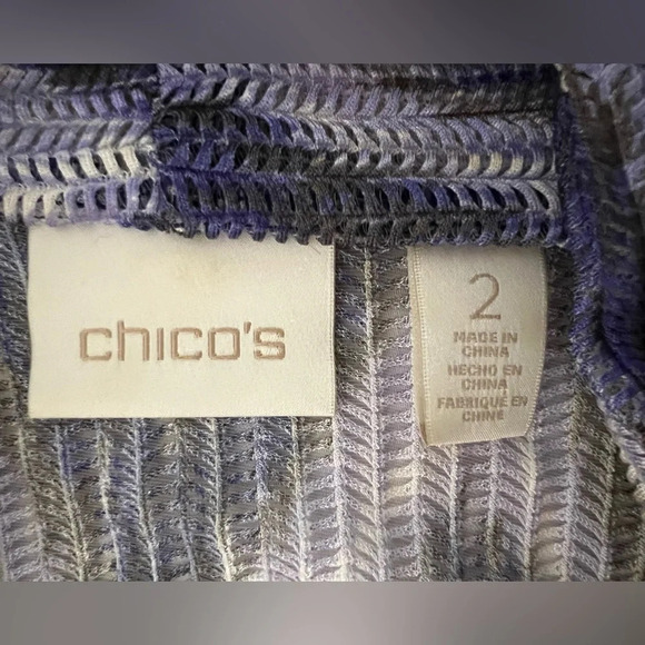 Chicos Open Cardigan Sweater Womens Large Purple Ikat Print Mesh - Picture 7 of 14